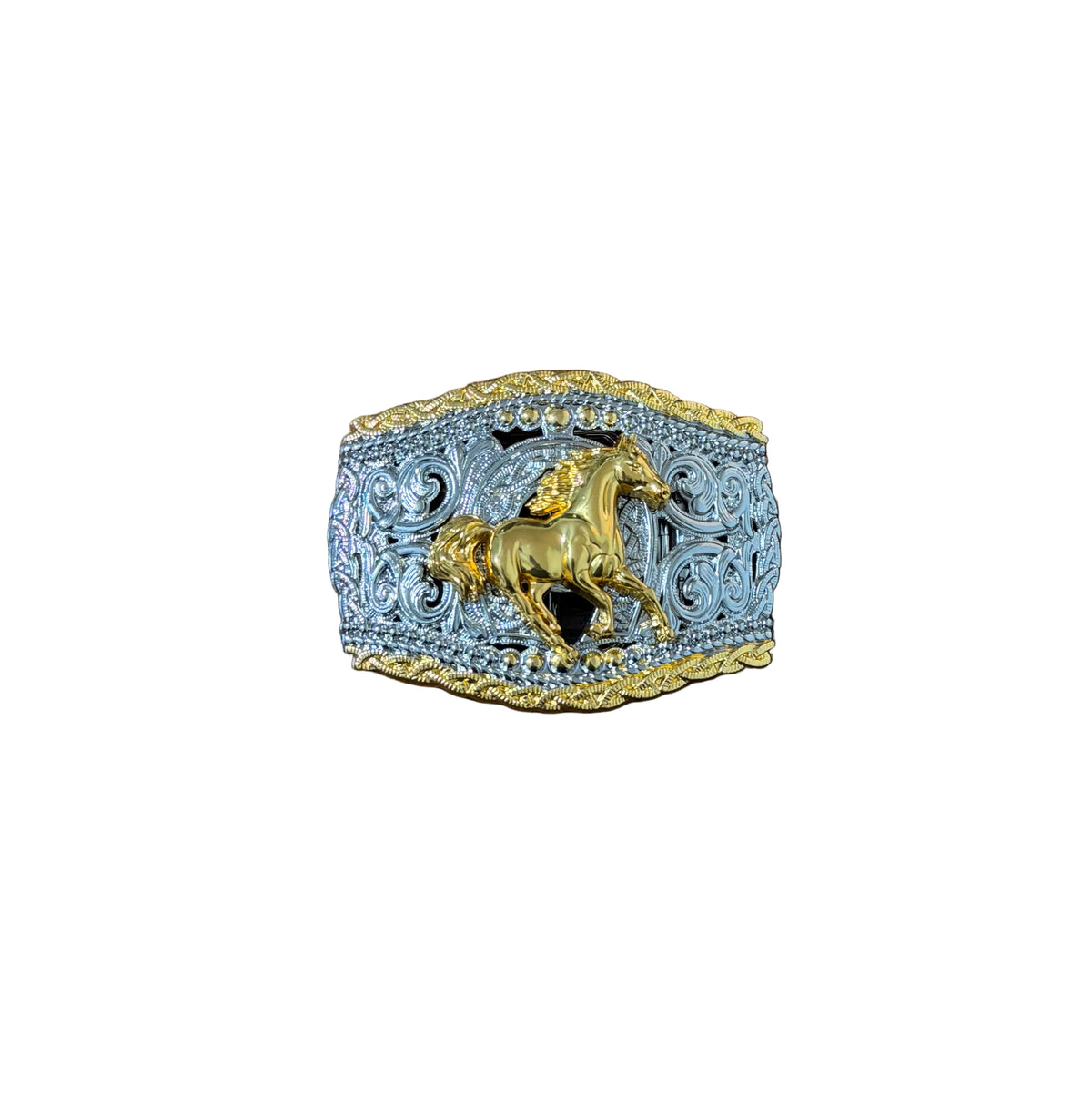 SILVER -GOLD HORSE WESTERN BUCKLE