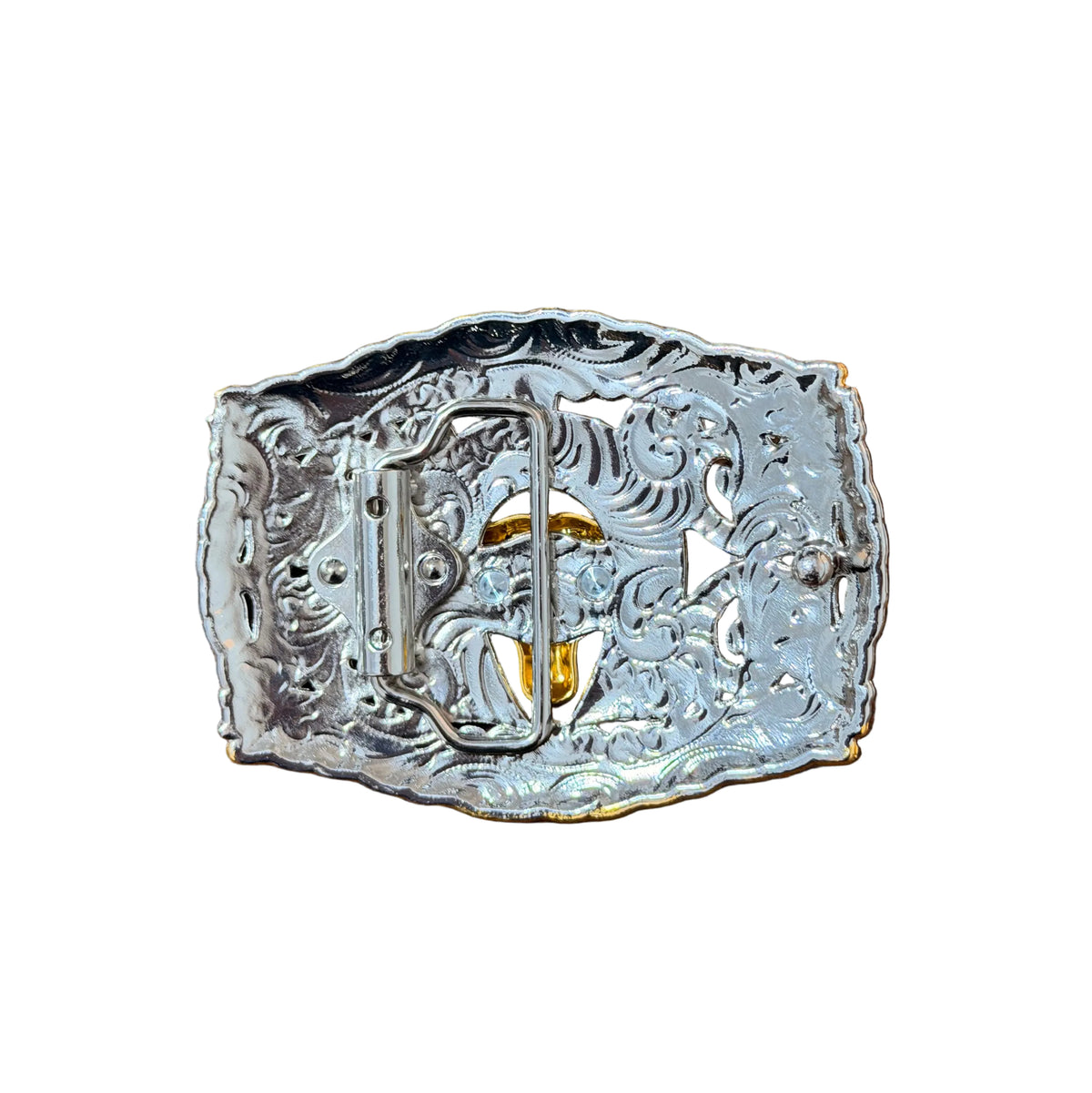 SILVER -GOLD LONG HORN WESTERN BUCKLE