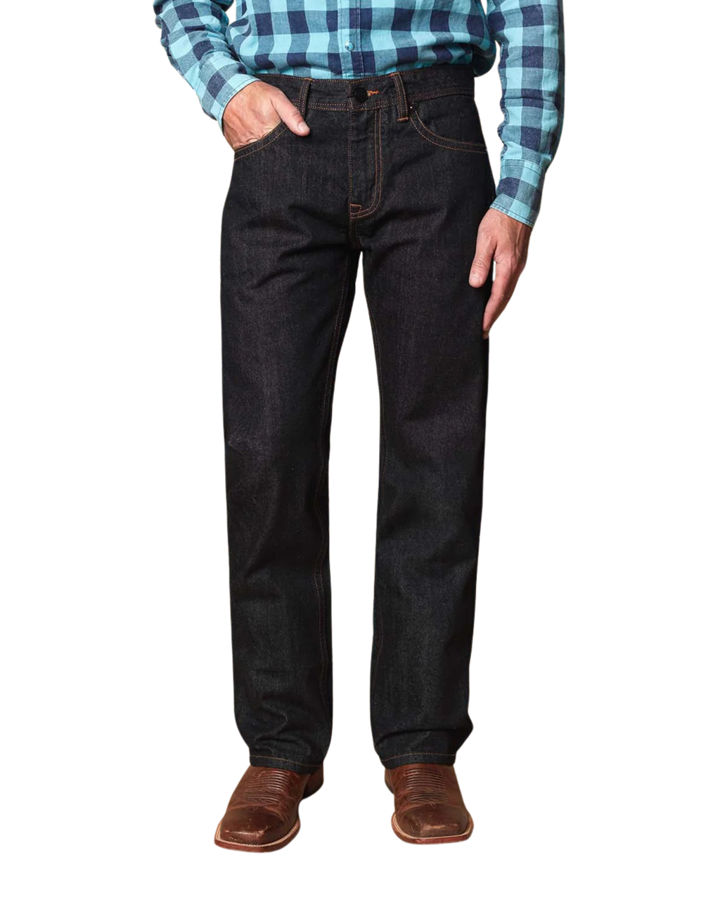 MENS COWBOY RAW DENIM STRAIGHT JEANS BOOT CUT