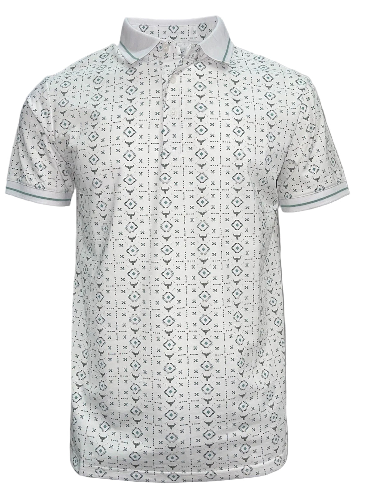 MENS WHITE LONG HORN  28231 WESTERN POLO SHIRT