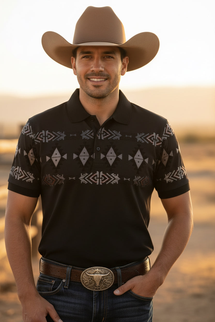 MENS BLACK AZTEC 003 PREMIUM POLO