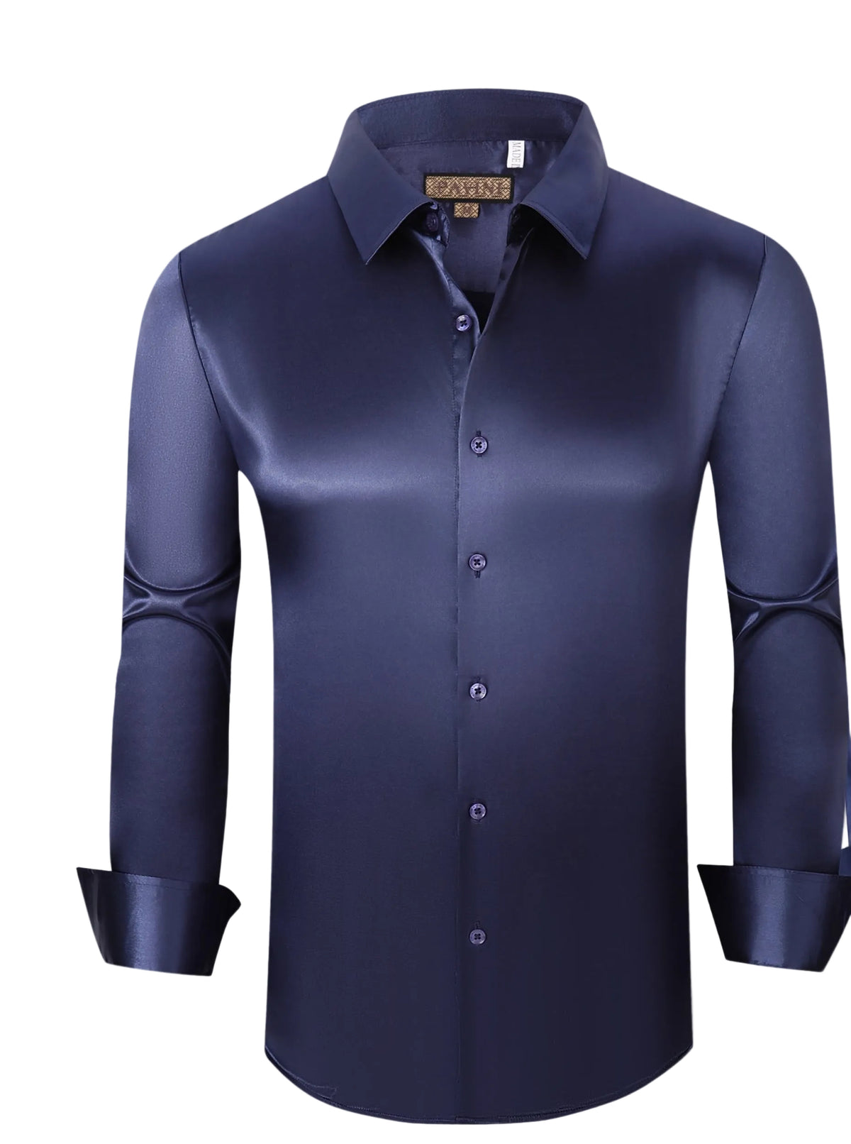 MENS LUXURY STRECH SATIN LONG SLEVE TAILORED FIT NAVY SHIRT