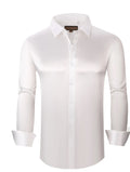 MENS LUXURY STRECH SATIN LONG SLEVE TAILORED FIT WHITE SHIRT