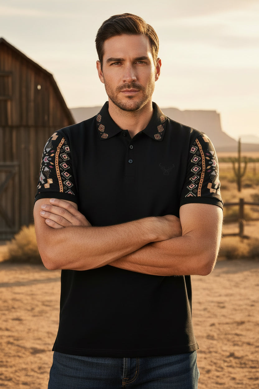 MENS WESTERN BLACK PREMIUM POLO 004