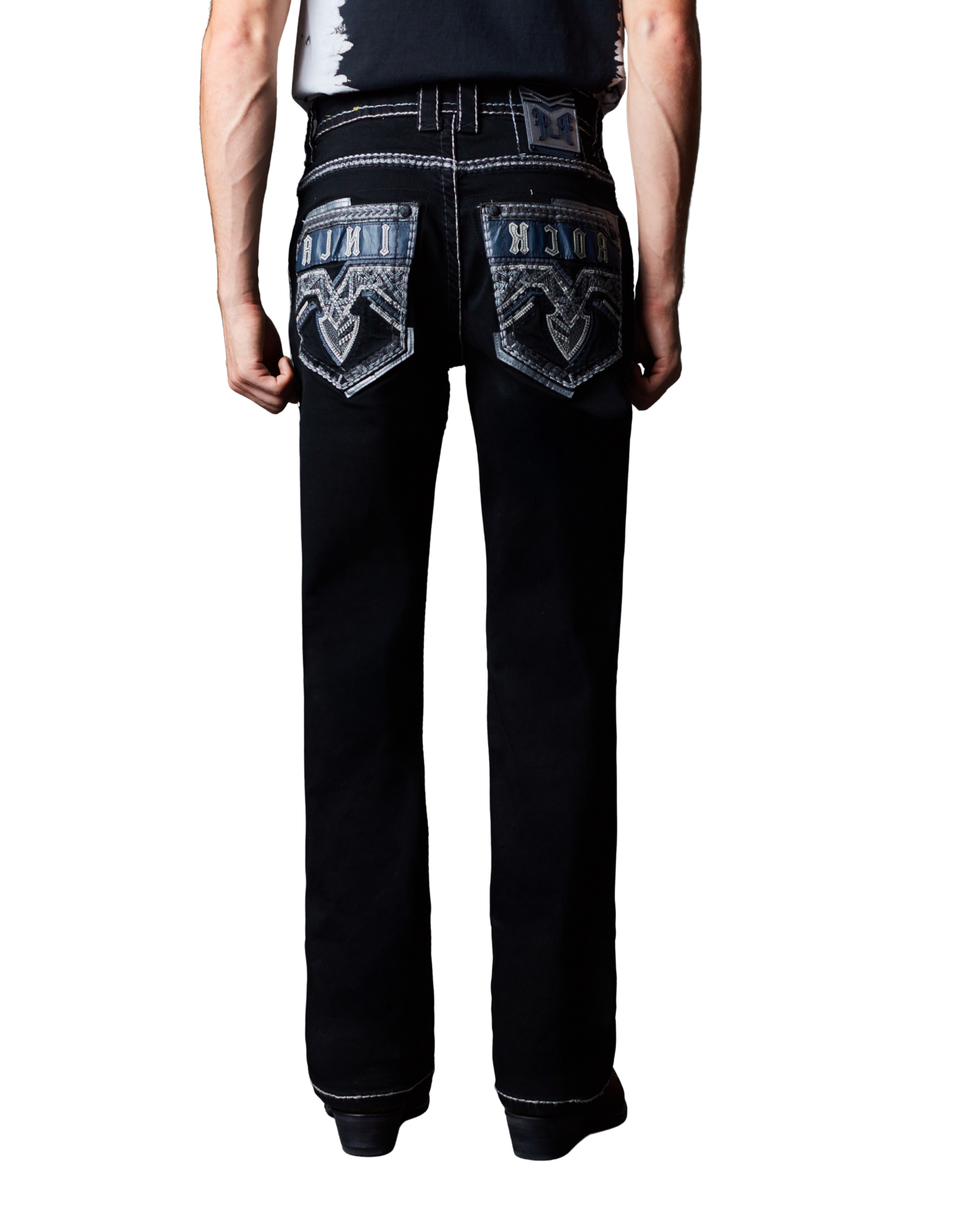 MENS ROCK REBEL RUSTIC BLACK BOOT CUT JEANS
