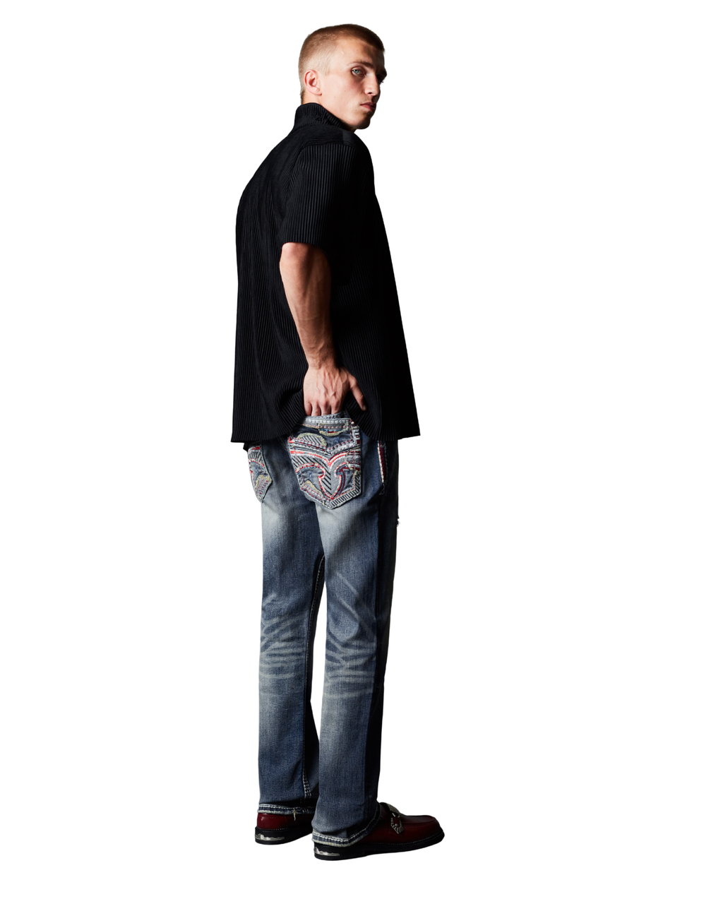 MENS ROCK REBEL SPIRIT CRAFTED BOOT CUT JEANS