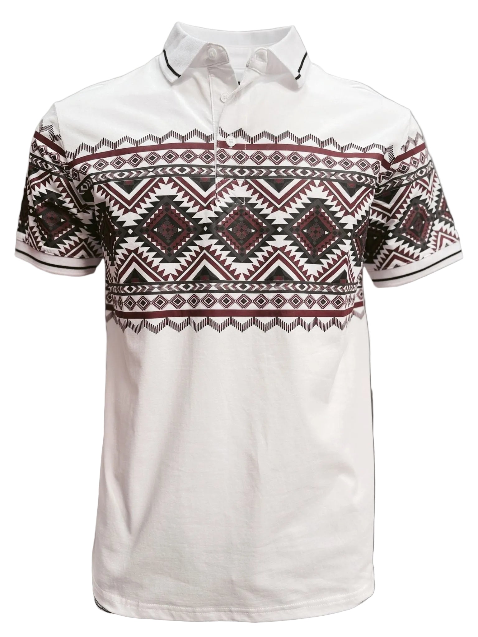 MENS WHITE AZTEC 28246 WESTERN POLO SHIRT