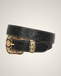 MENS PREMIUM BLACK LEATHER WESTERN BELT-FLORAL TOOLED