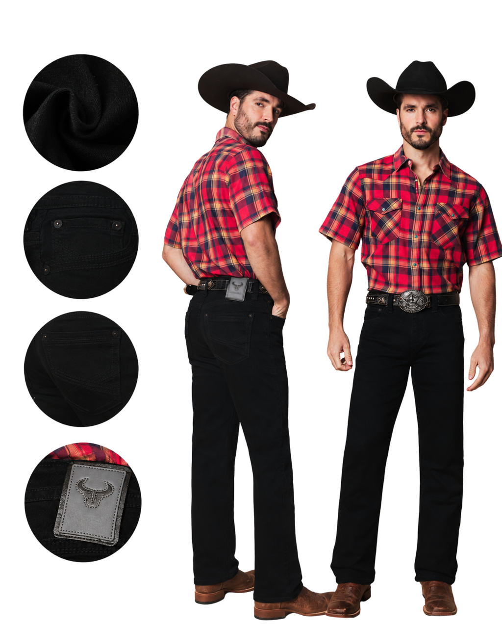 MENS COWBOY BLACK STRAIGHT BOOT CUT JEANS