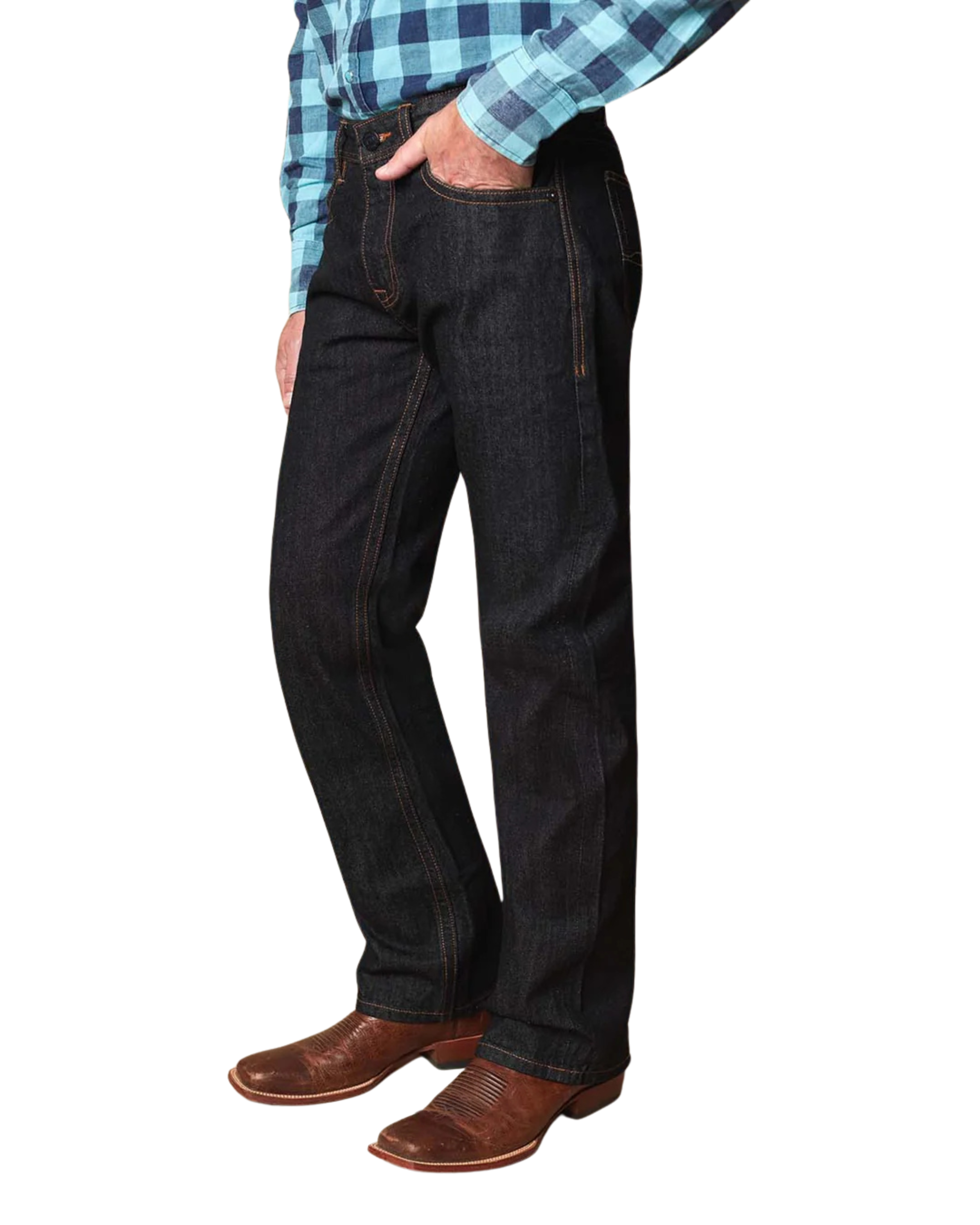 MENS COWBOY RAW DENIM STRAIGHT JEANS BOOT CUT