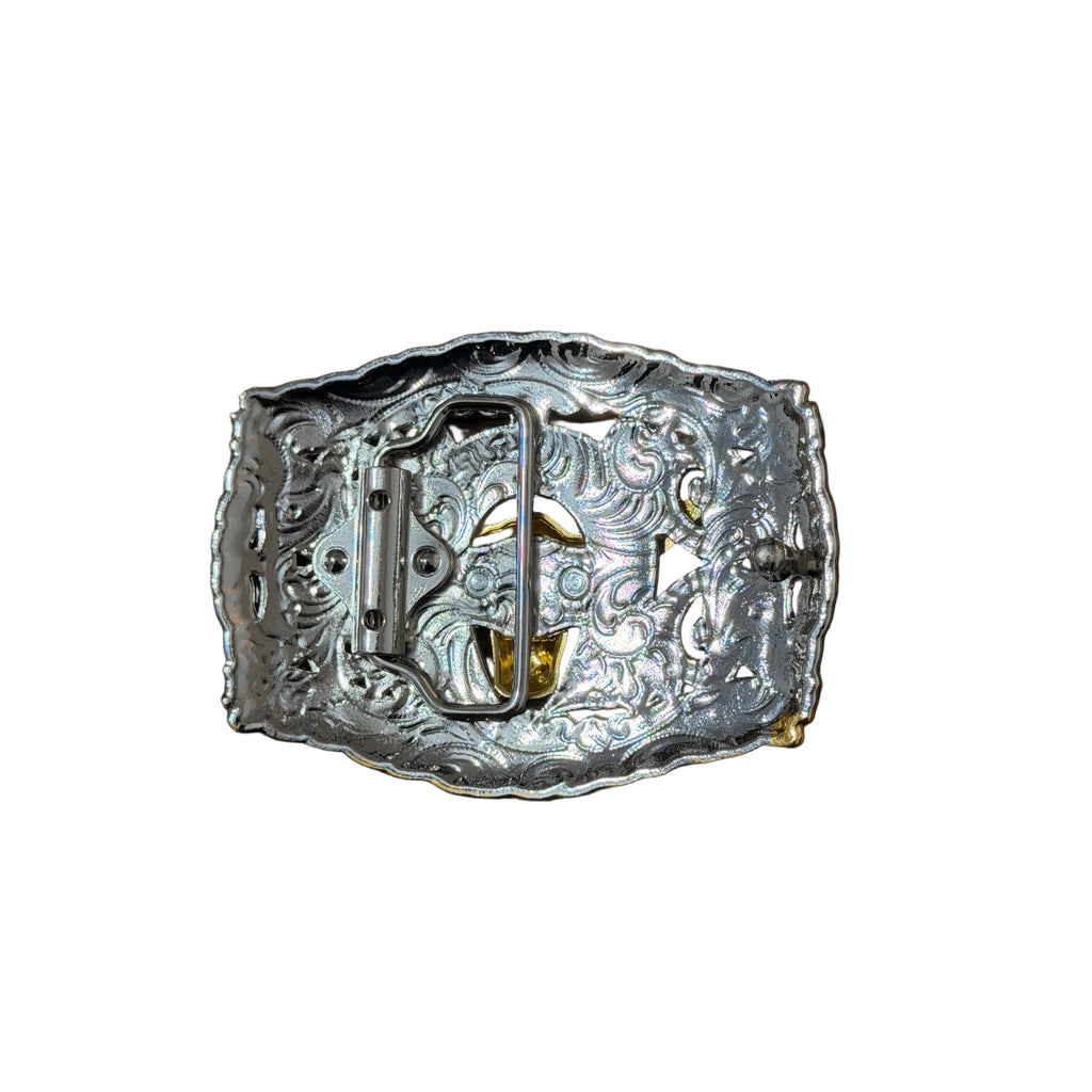 SILVER -GOLD TORO SQUARE WESTERN BUCKLE