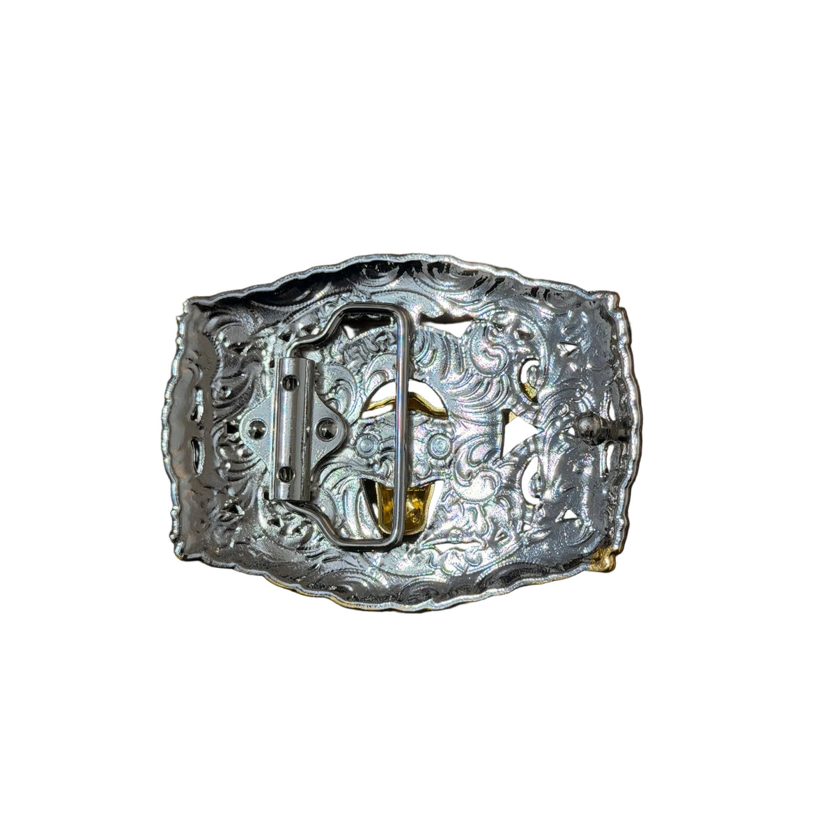 SILVER -GOLD TORO SQUARE WESTERN BUCKLE