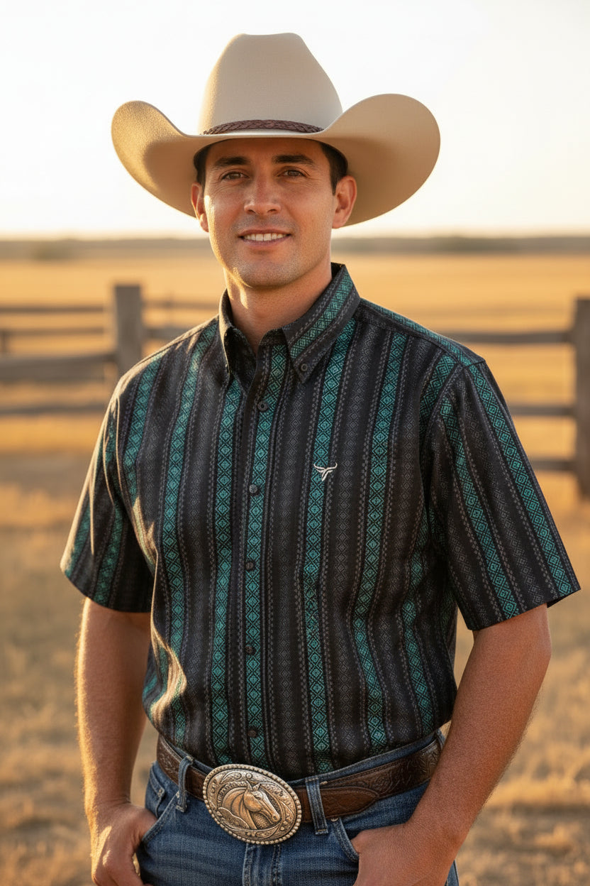 MENS WESTERN SHORT SLEVE COTTON BLACK SHIRT