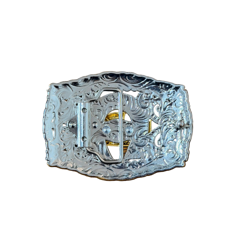 WESTERN SILVER -GOLD PRAY COWBOY BUCKLE