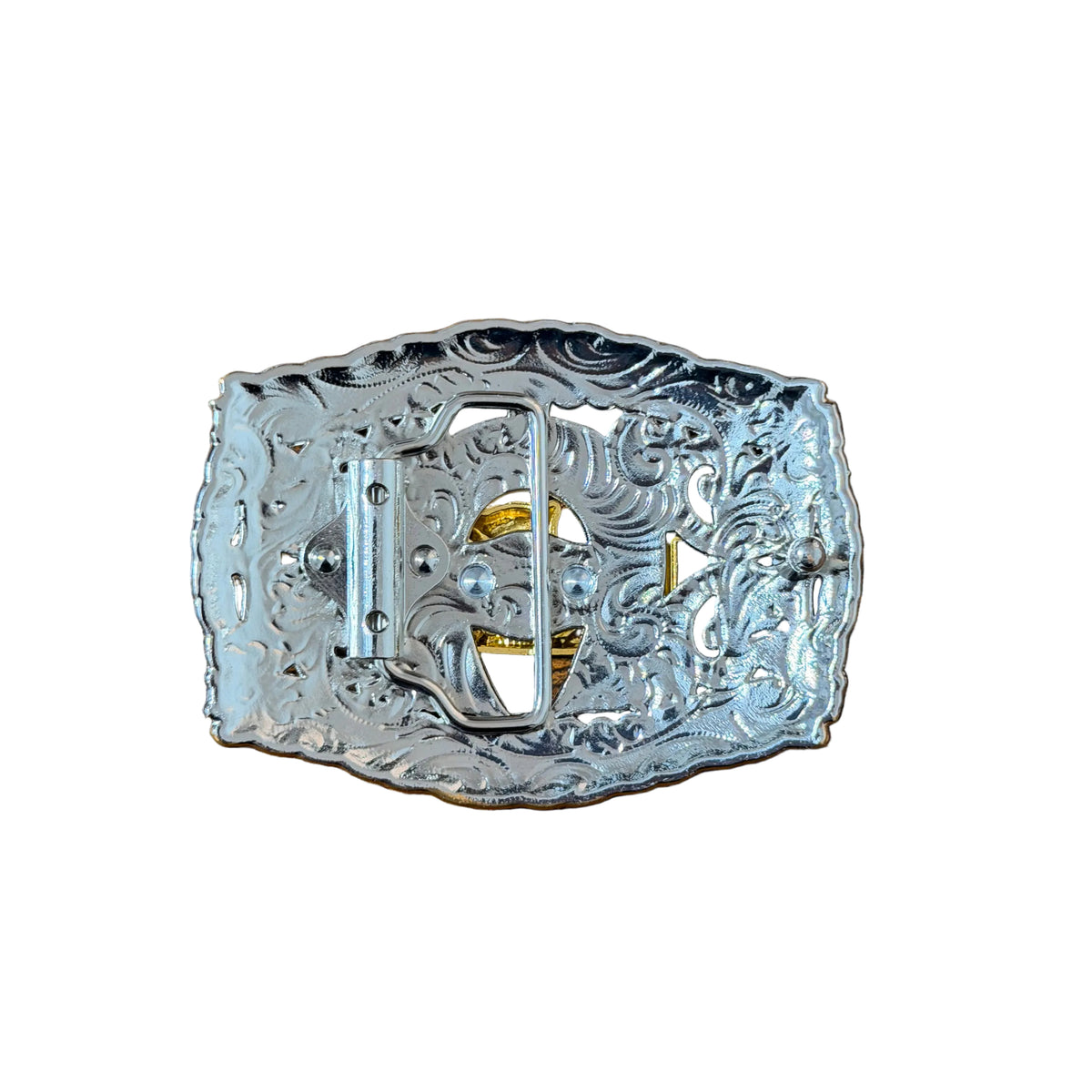 WESTERN SILVER -GOLD PRAY COWBOY BUCKLE