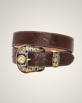 MENS PREMIUM BROWN LEATHER WESTERN BELT-FLORAL TOOLED