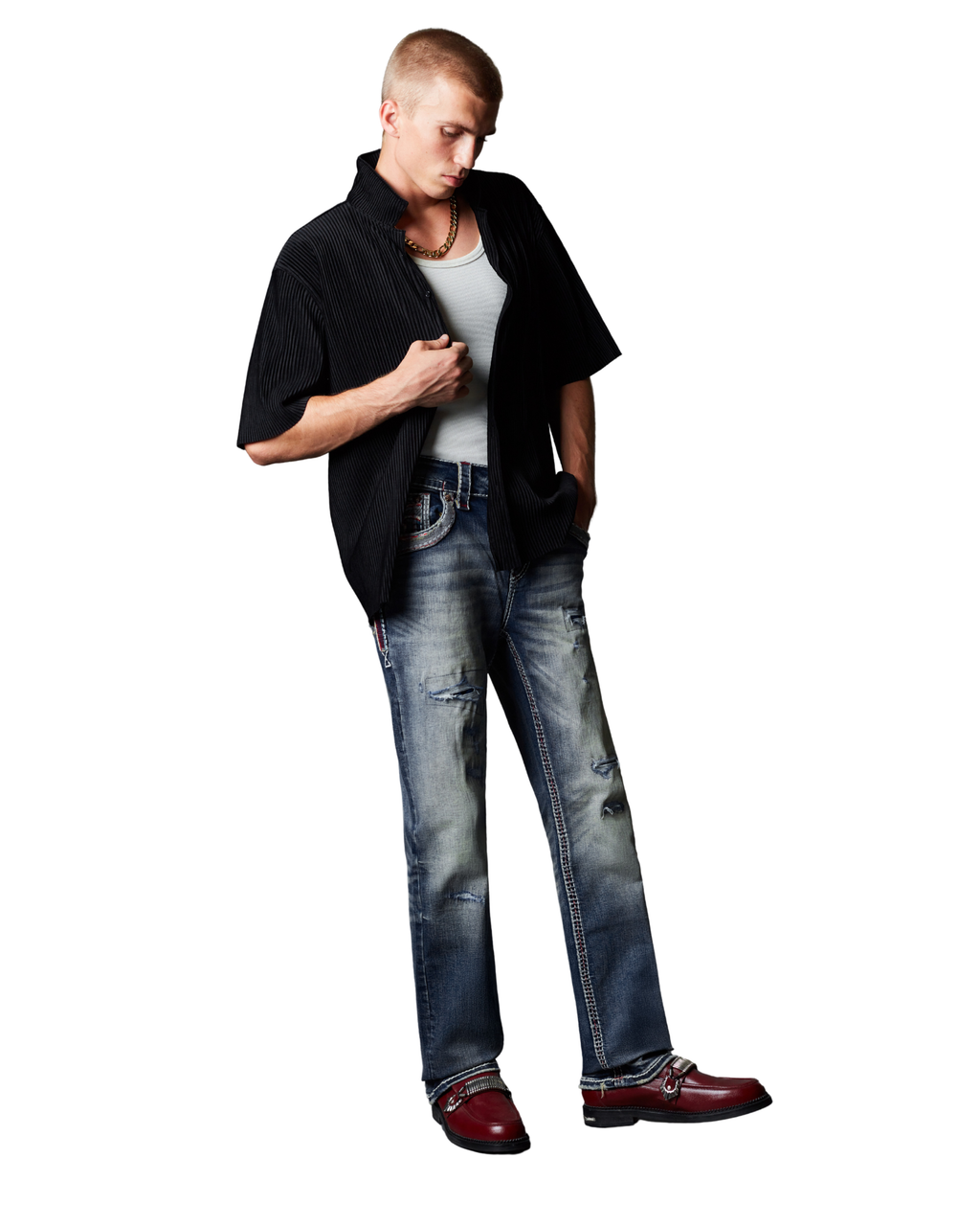 MENS ROCK REBEL SPIRIT CRAFTED BOOT CUT JEANS