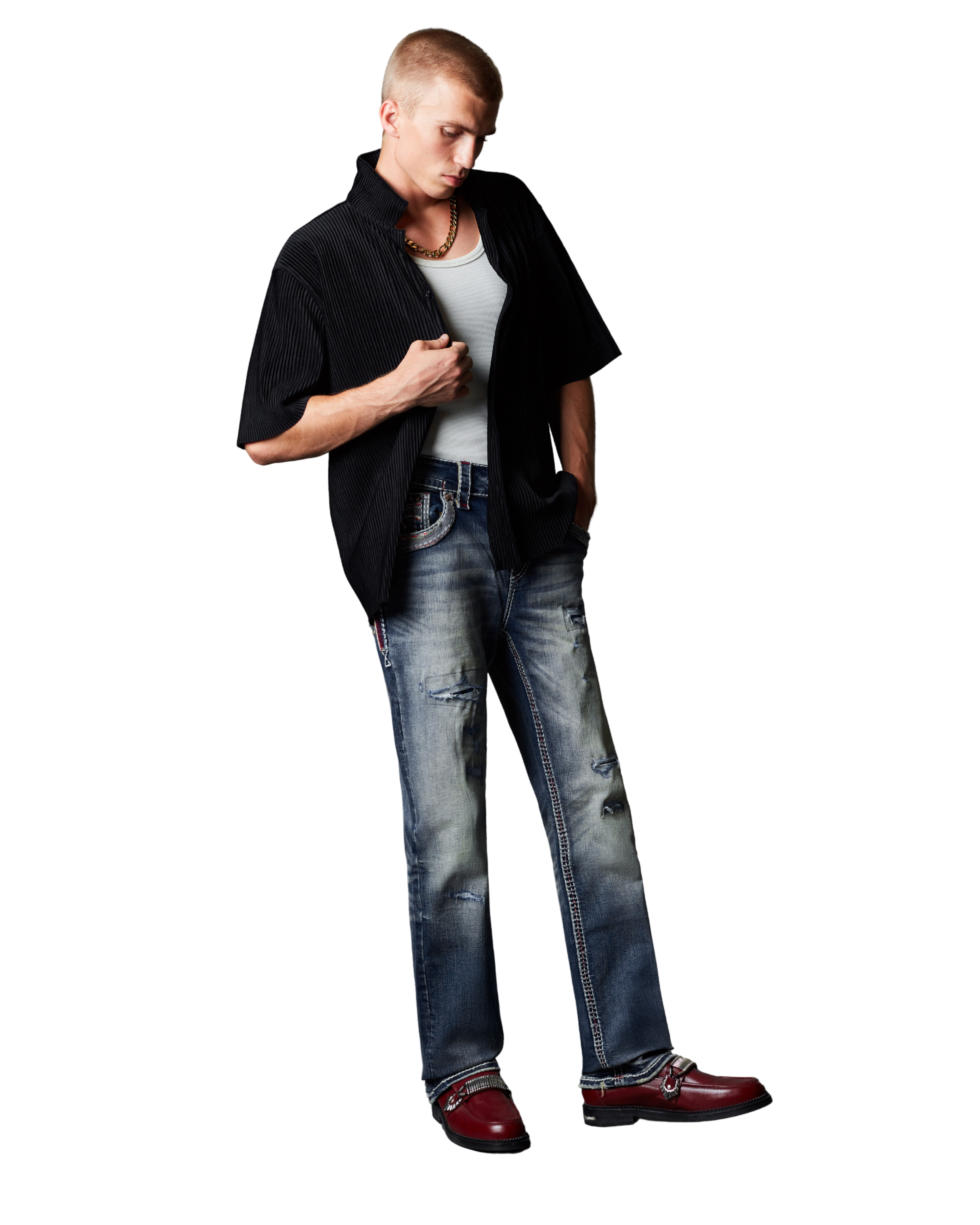 MENS ROCK REBEL SPIRIT CRAFTED BOOT CUT JEANS
