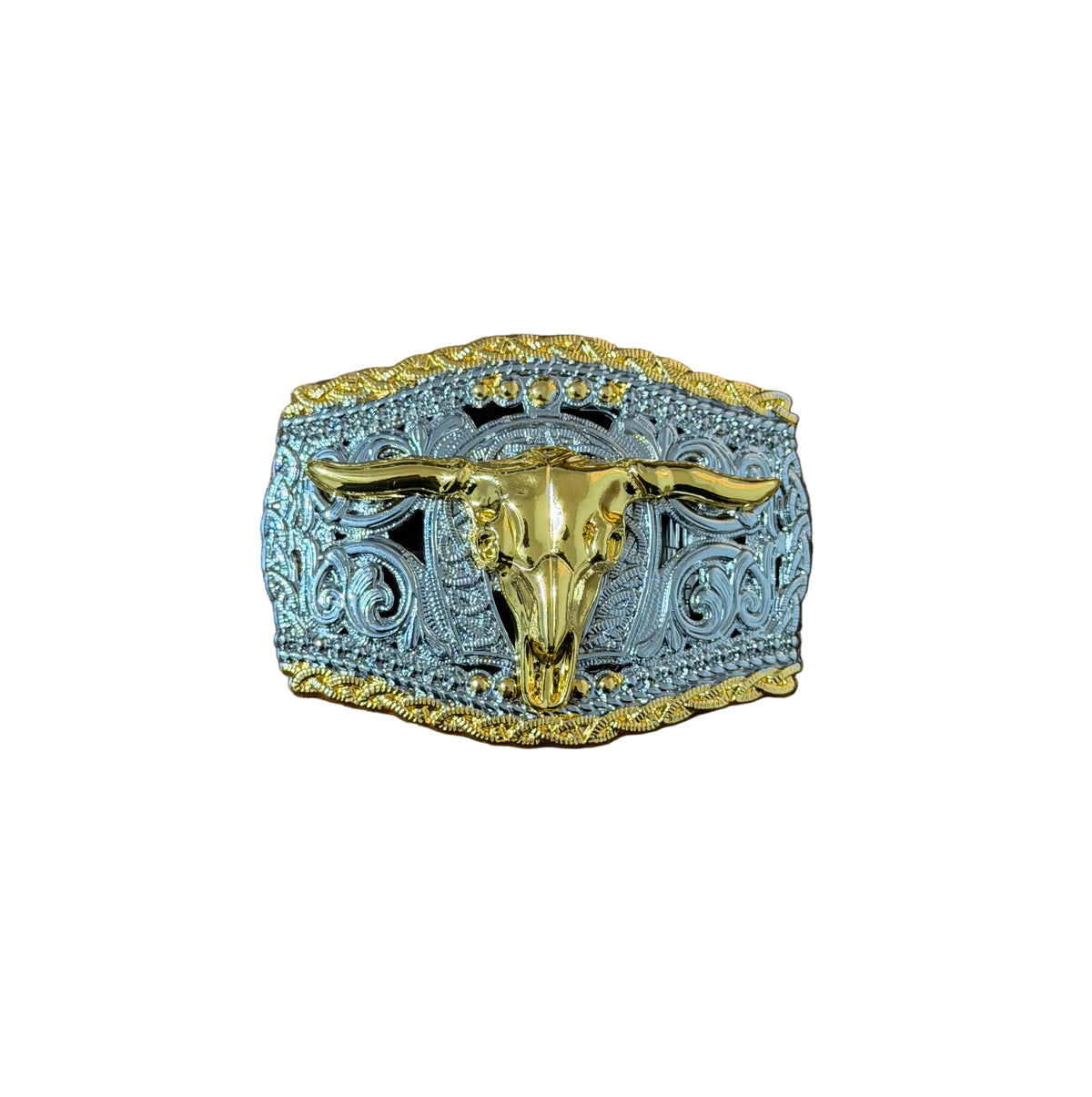 SILVER -GOLD LONG HORN WESTERN BUCKLE