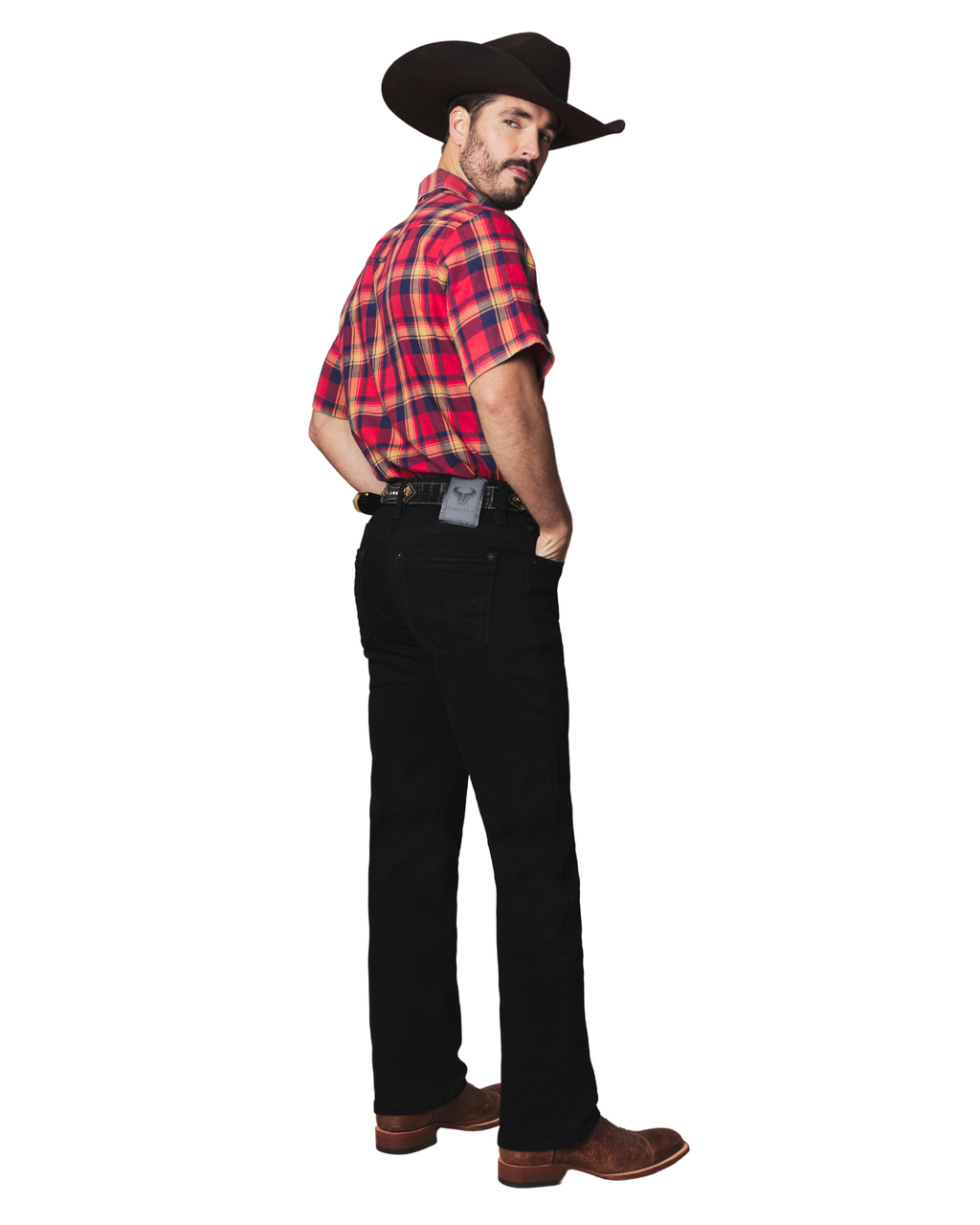 MENS COWBOY BLACK STRAIGHT BOOT CUT JEANS