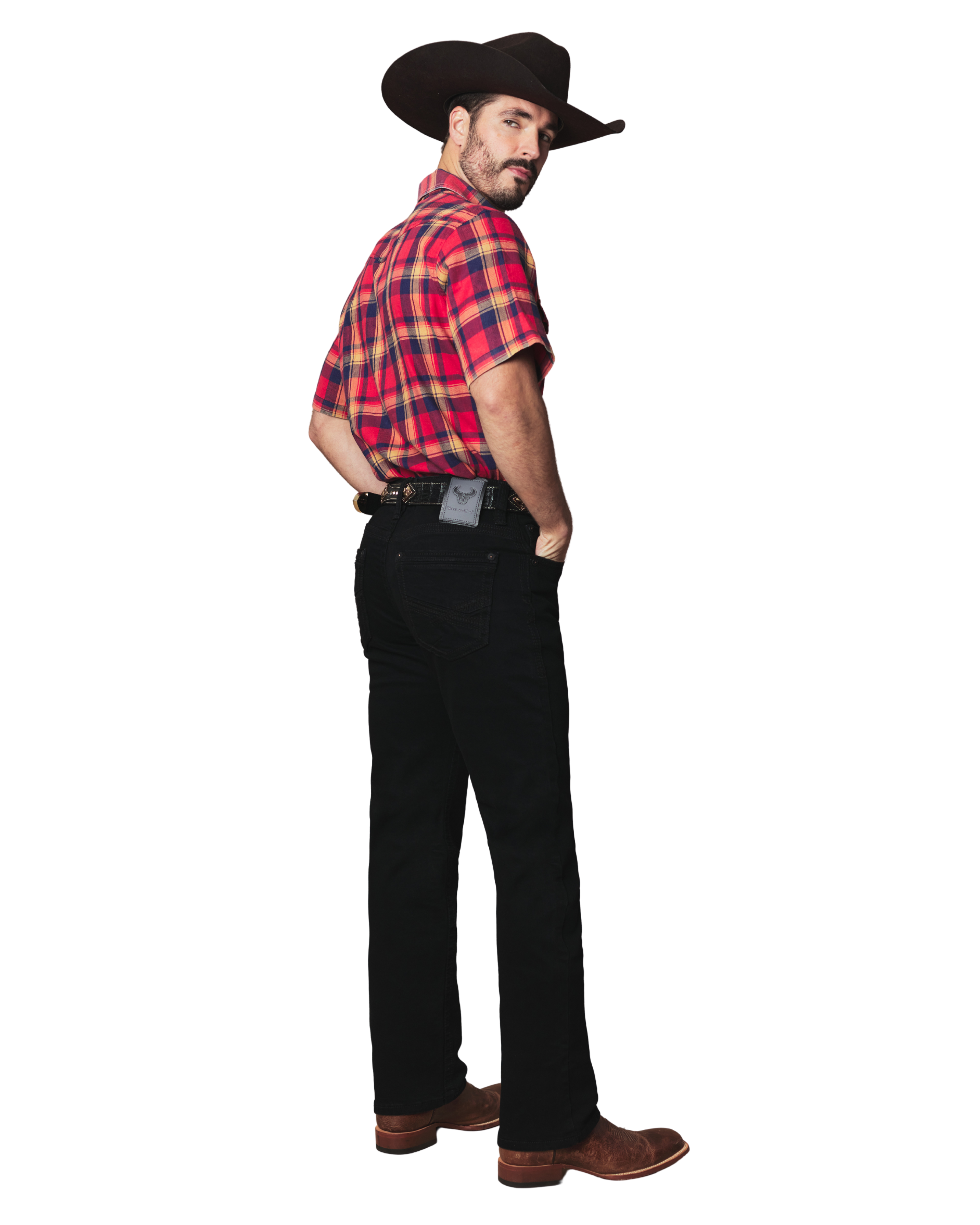 MENS COWBOY BLACK STRAIGHT BOOT CUT JEANS