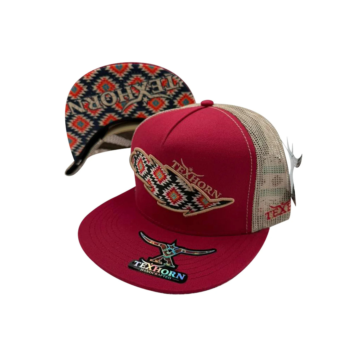 TEXHORN AZTEC FEATHER RED CAP