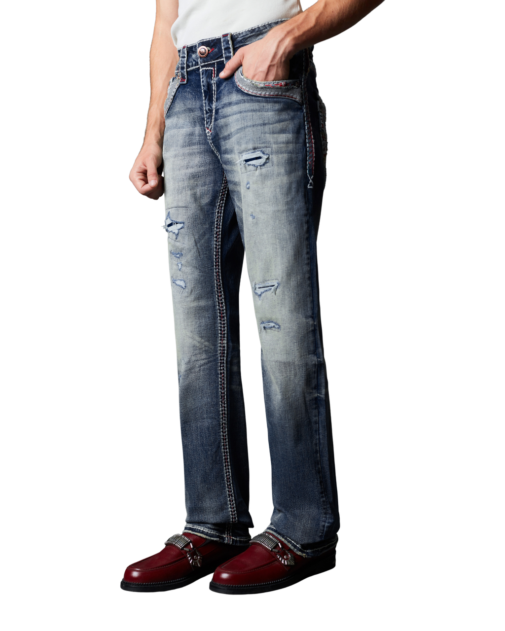 MENS ROCK REBEL SPIRIT CRAFTED BOOT CUT JEANS