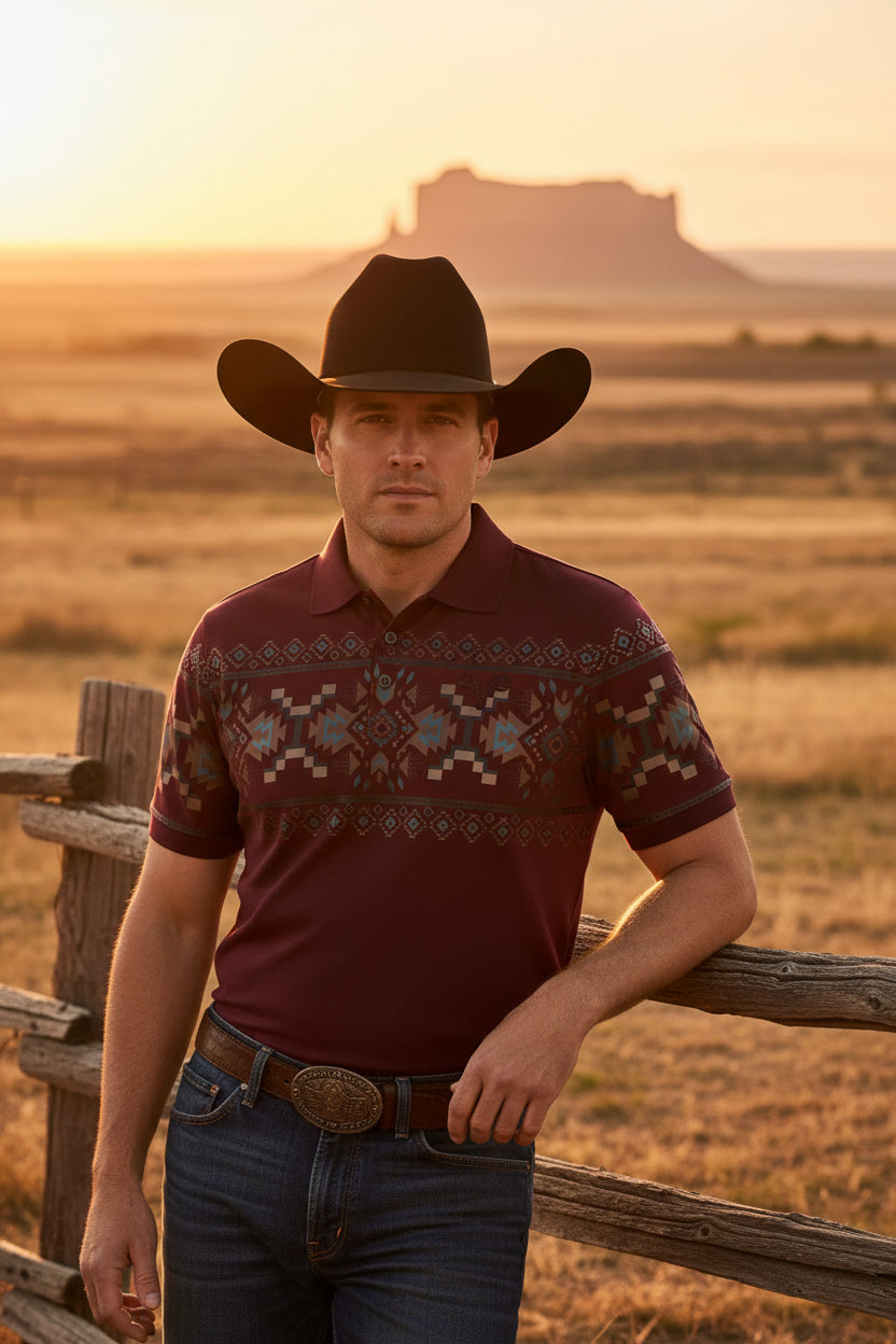 MENS AZTEC BURGANDY PREMIUM POLO 001