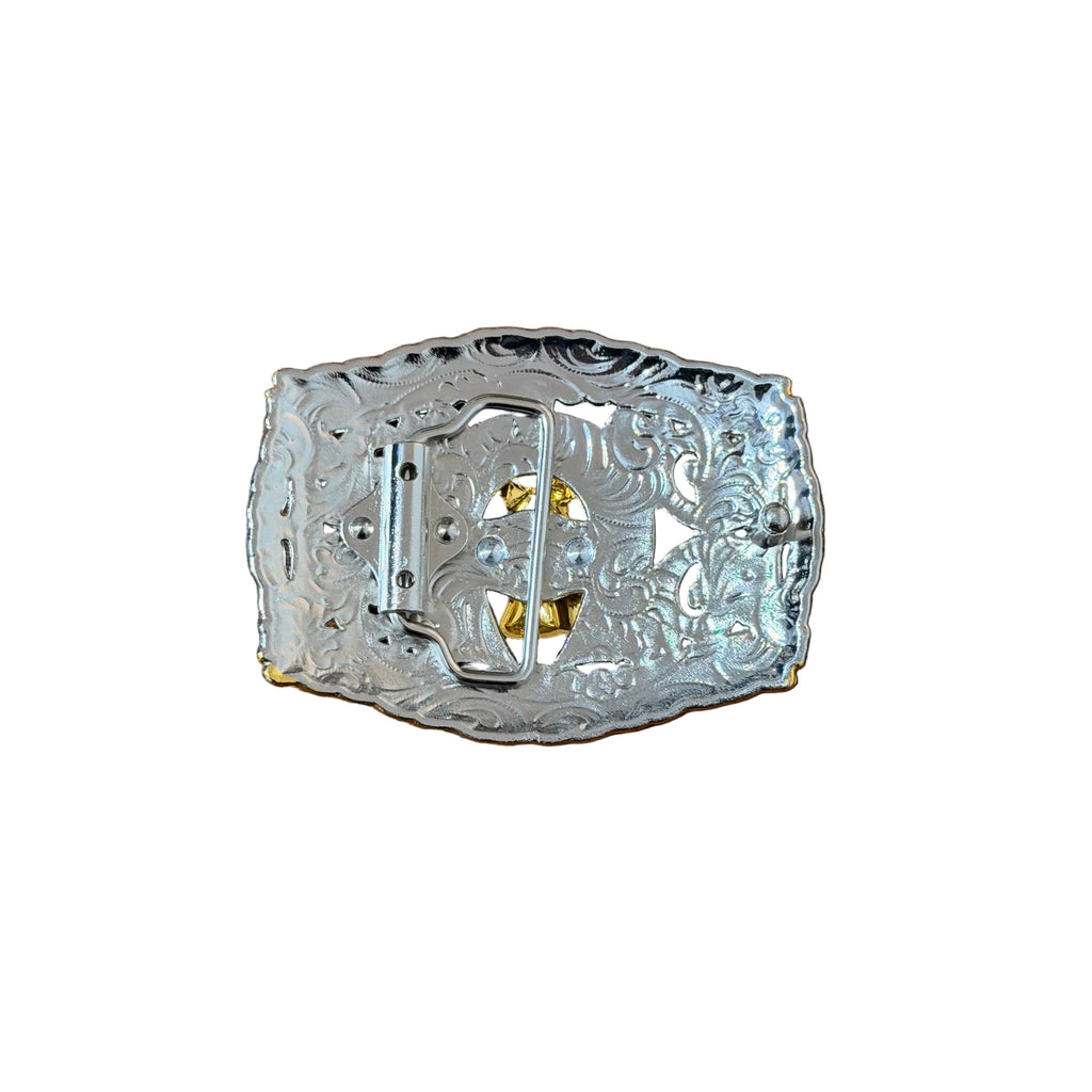 SILVER -GOLD HORSE LUX WESTERN BUCKLE