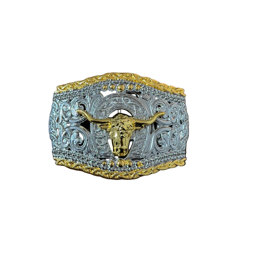 SILVER -GOLD TORO SQUARE WESTERN BUCKLE