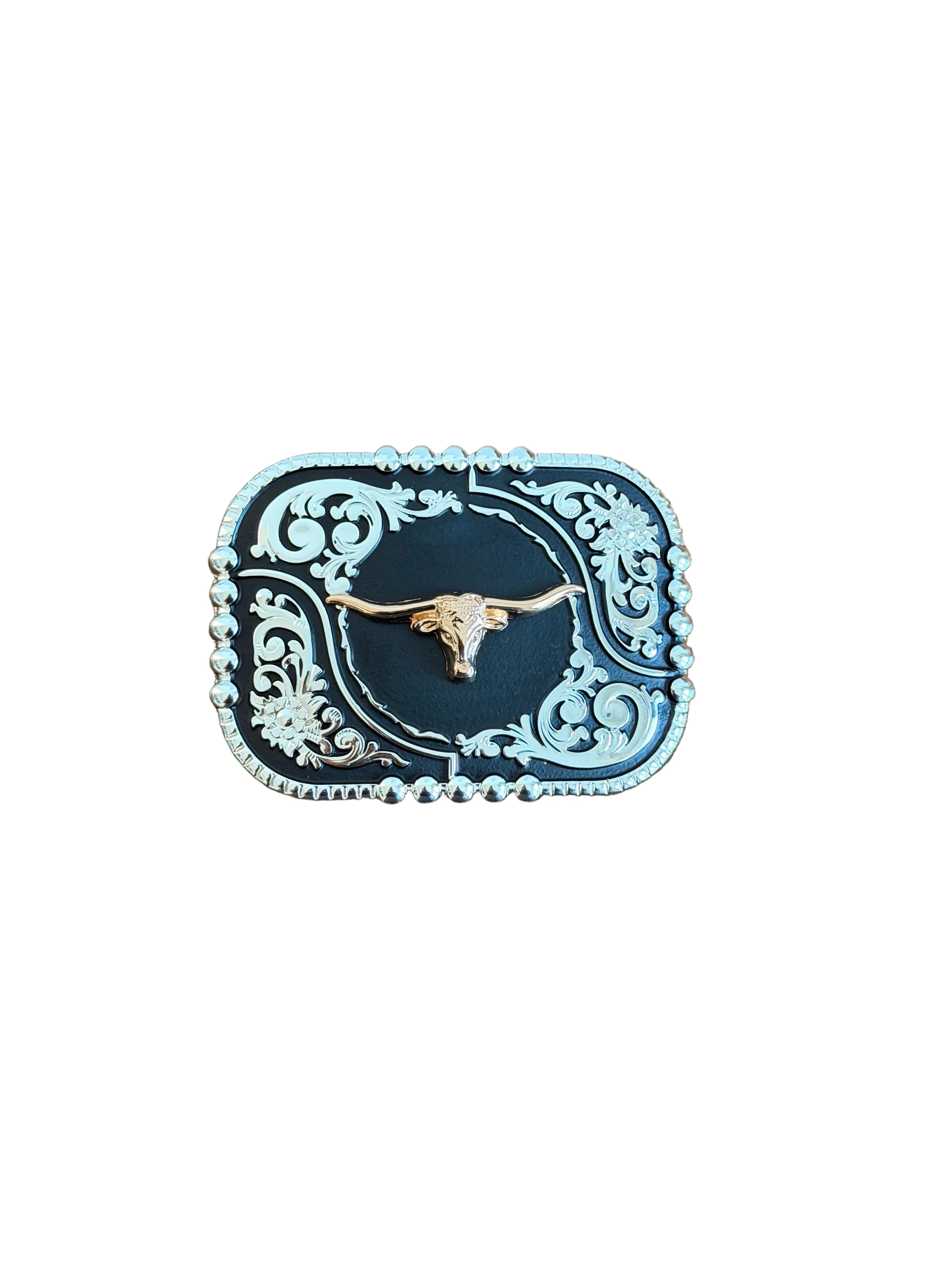 Black & Silver Longhorn Vine Buckle