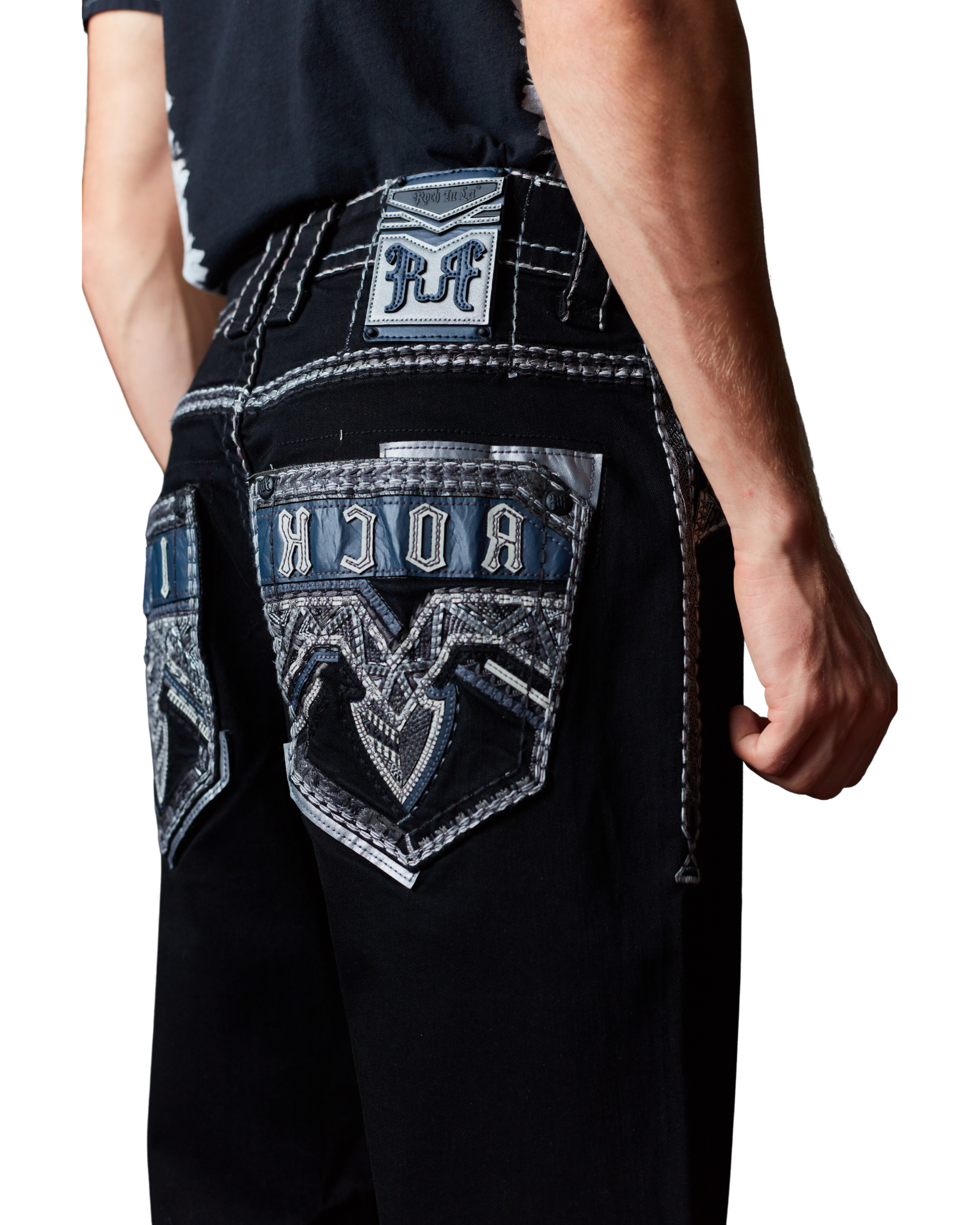 MENS ROCK REBEL RUSTIC BLACK BOOT CUT JEANS