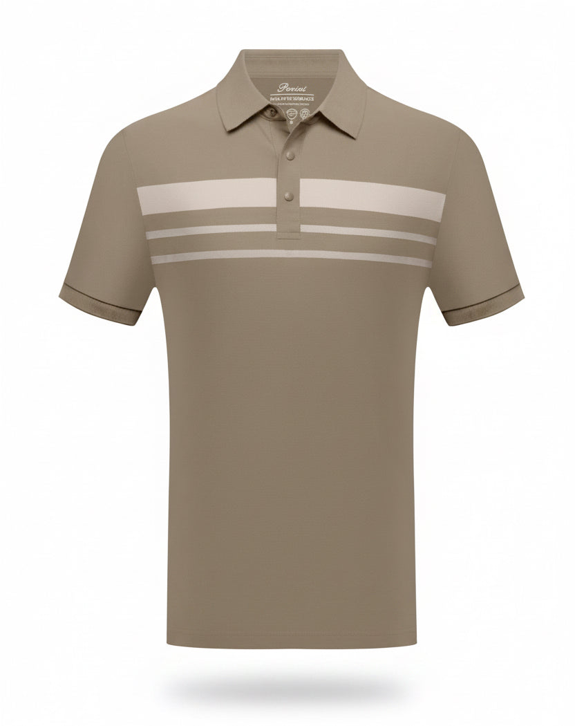 MENS BEIGE TAN LUXE STRIPED POLO SHIRT