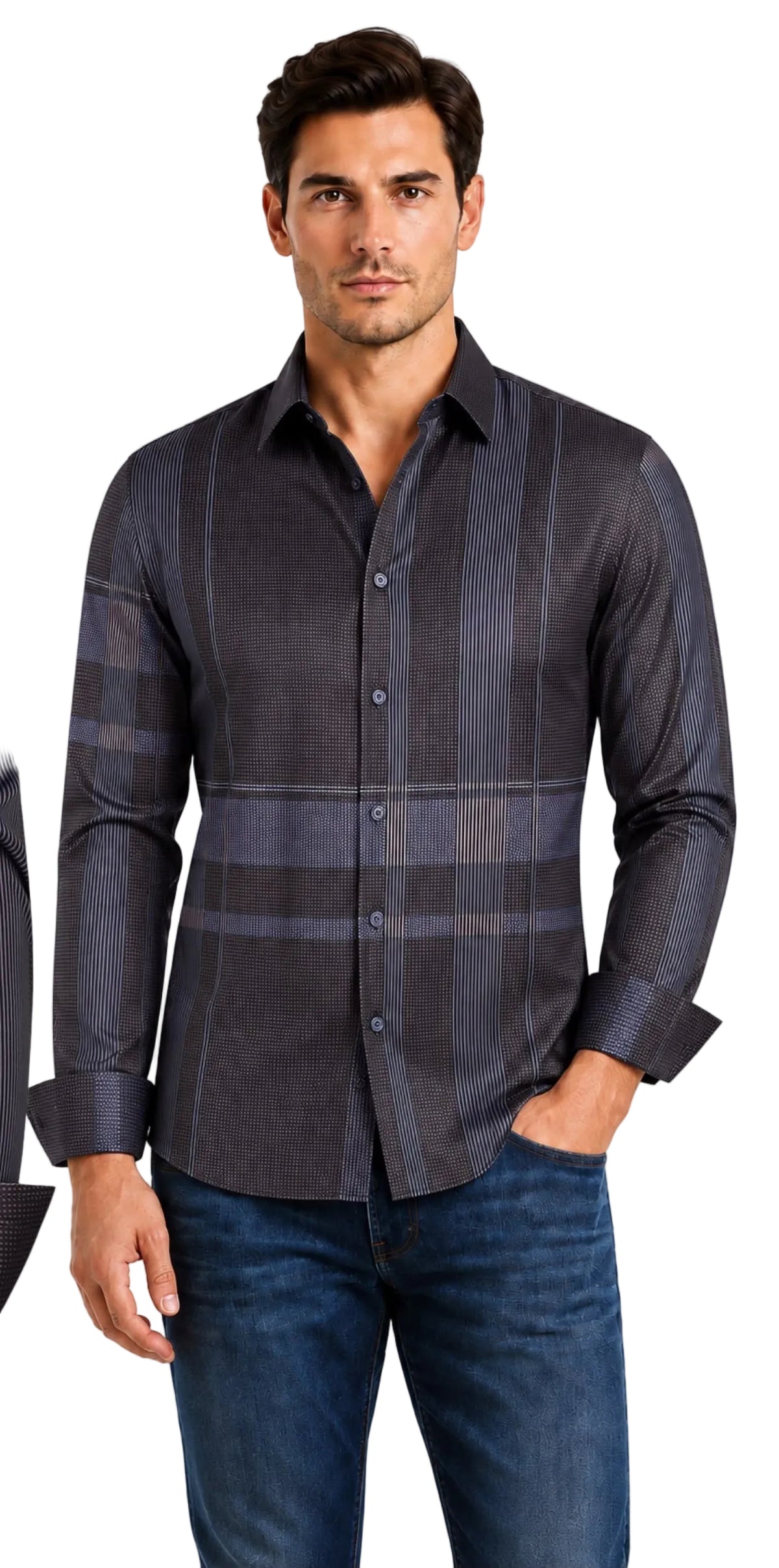 MENS PREMIUM 290-08 WESTERN SHIRT ROYAL STRECH GREY/BLUE