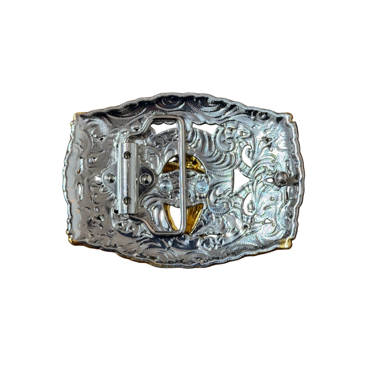 SILVER -GOLD GINETE WESTERN BUCKLE