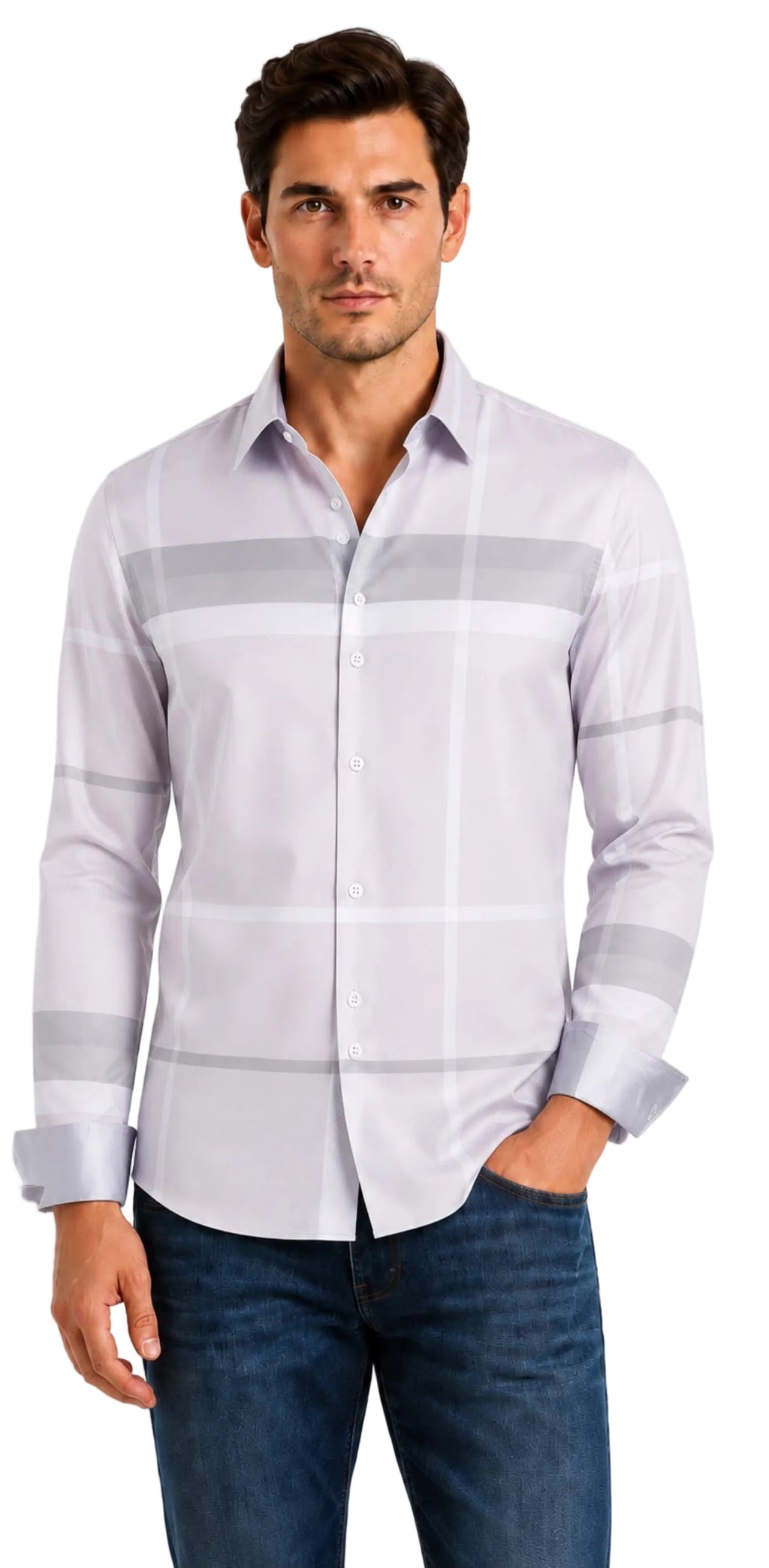 MENS PREMIUM 290-05 WESTERN SHIRT LIGHT GRAY PLAID