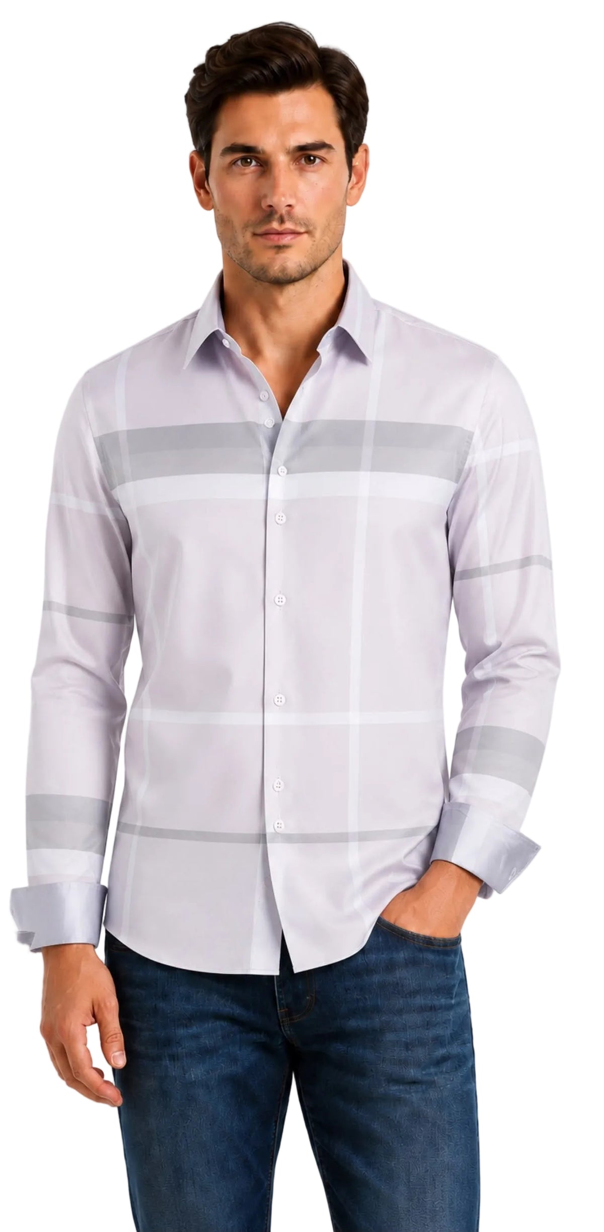 MENS PREMIUM 290-05 WESTERN SHIRT LIGHT GRAY PLAID