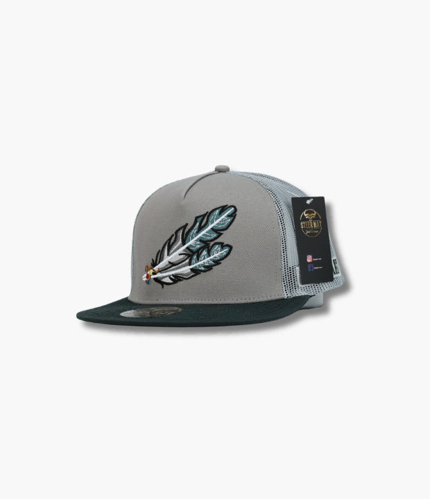 STEER HAT SILVER FEATHER GREEN CAP