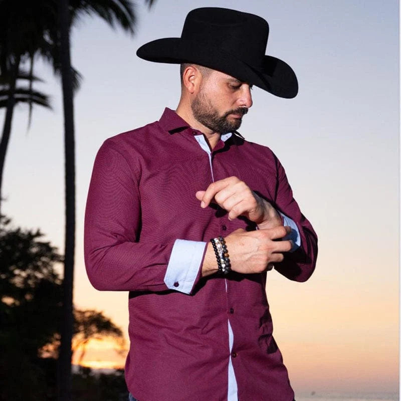 MENS LUXURY BURGANDY LONG SLEEVE SHIRT
