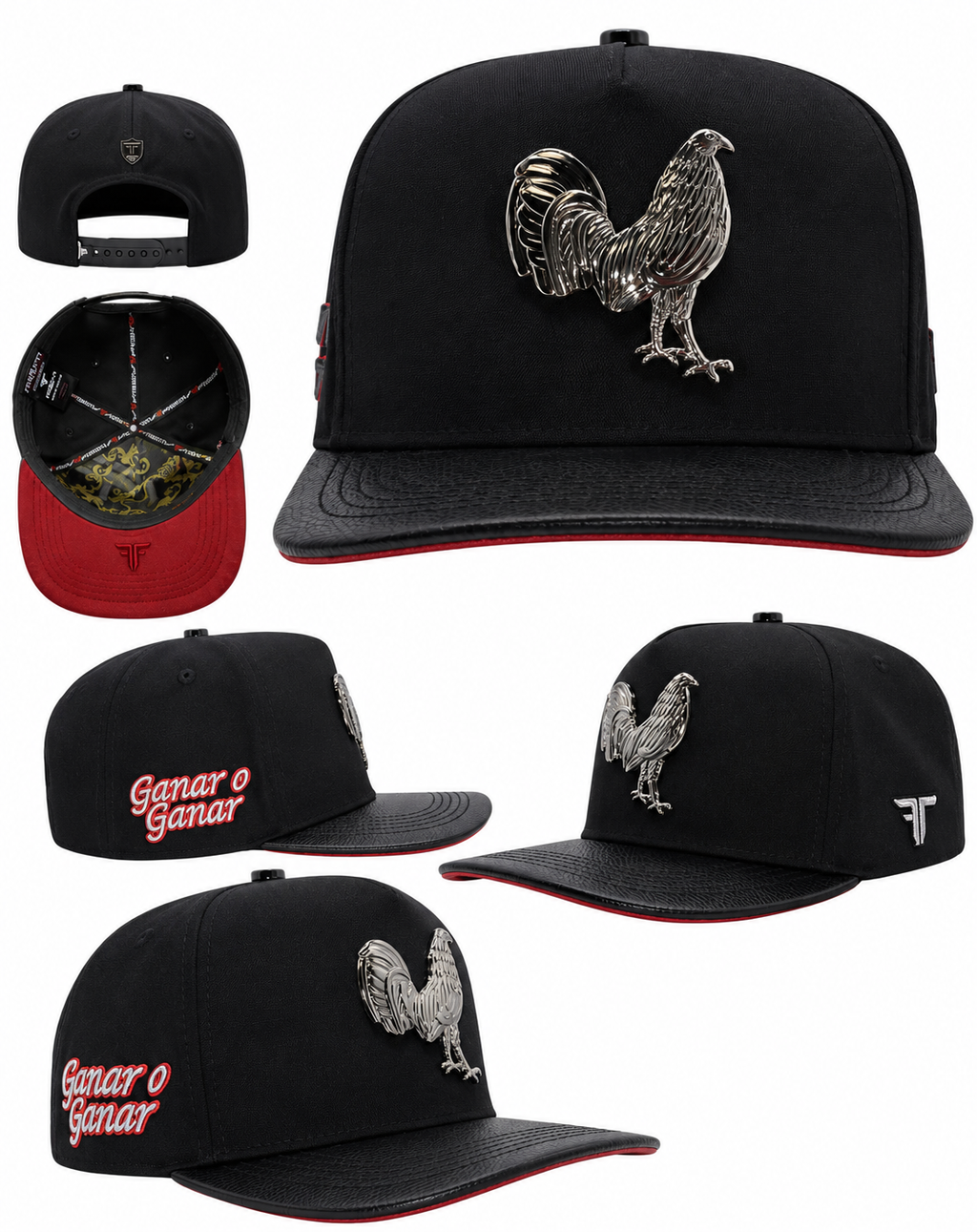 MENS CAP GALLO DESING FULL BLACK-RED COLOR