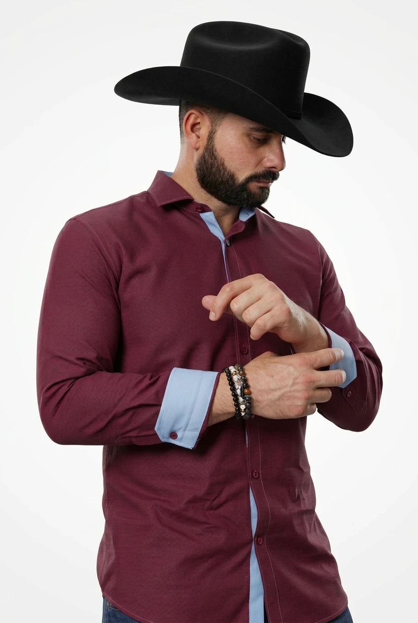 MENS LUXURY BURGANDY LONG SLEEVE SHIRT