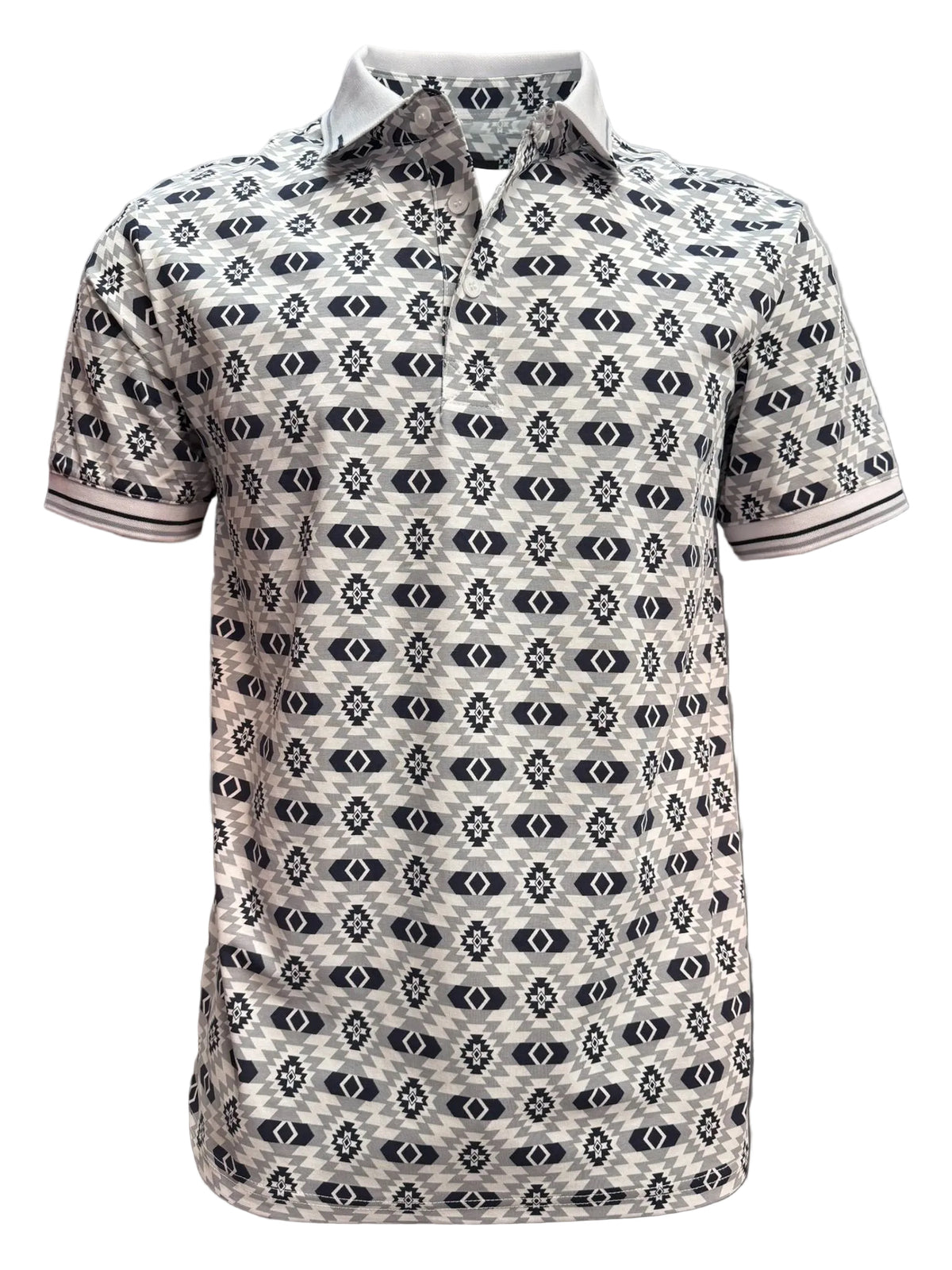 MENS WHITE-BLUE AZTEC 28248 WESTERN POLO SHIRT