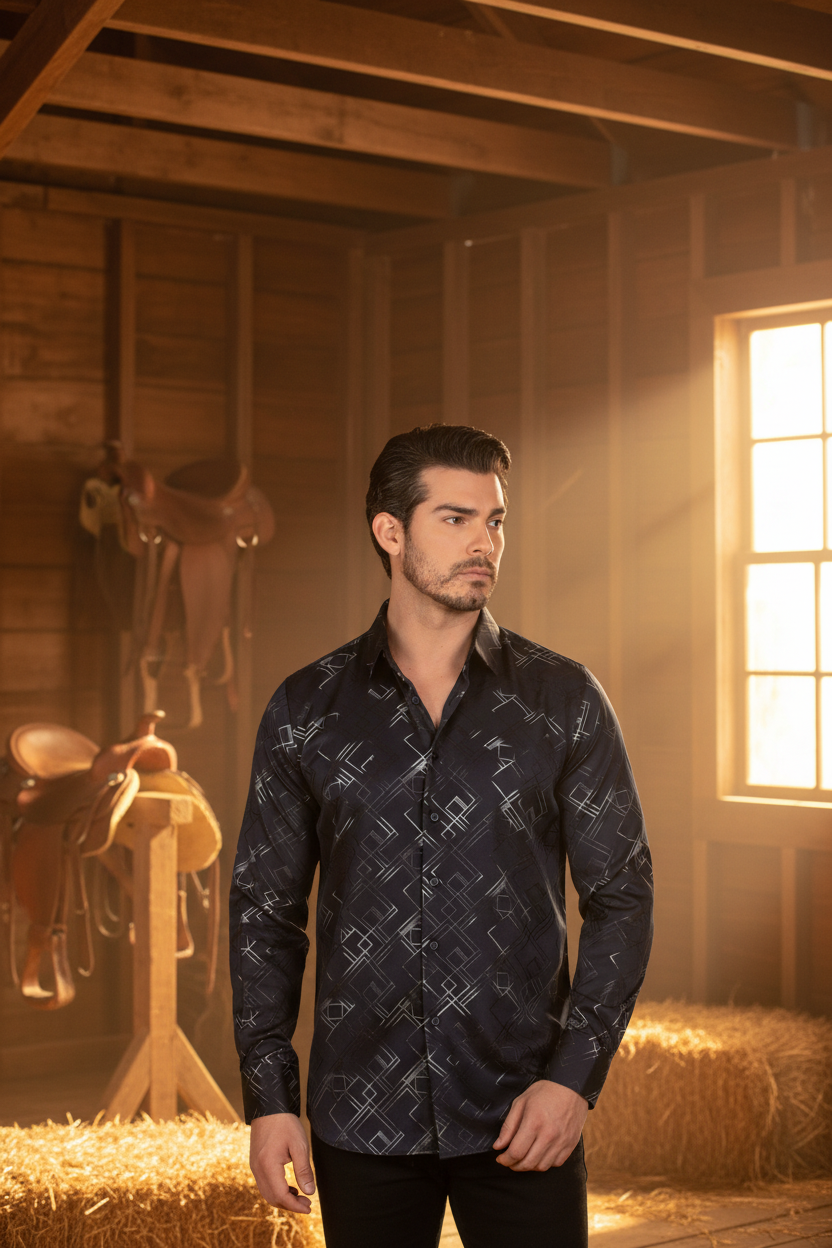 MENS LONG SLEVE WESTERN PREMIUM DESING NAVY SHIRT