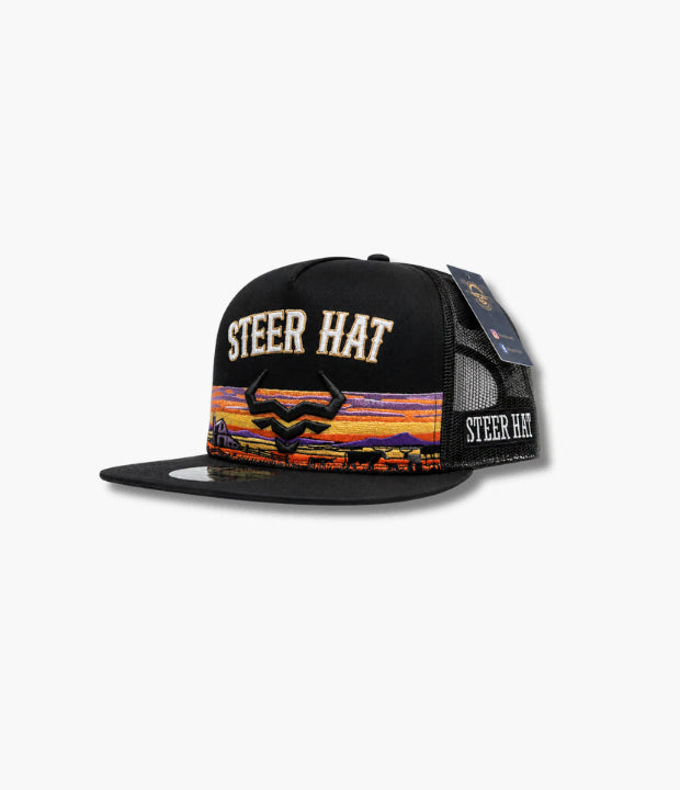STEERHAT SUNSET LOGO BLACK CAP