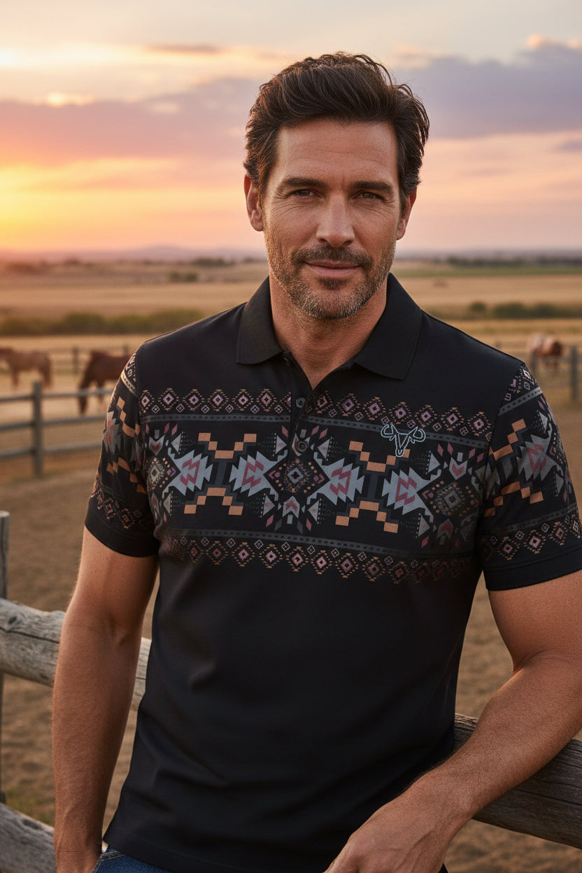 MENS AZTEC BLACK-GOLD 001 PREMIUM POLO
