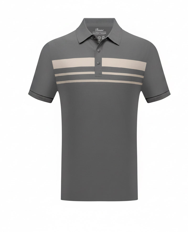 MENS GREY LUXE STRIPED POLO SHIRT