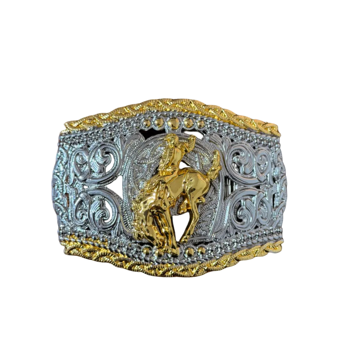 SILVER -GOLD GINETE WESTERN BUCKLE