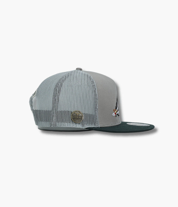 STEER HAT SILVER FEATHER GREEN CAP