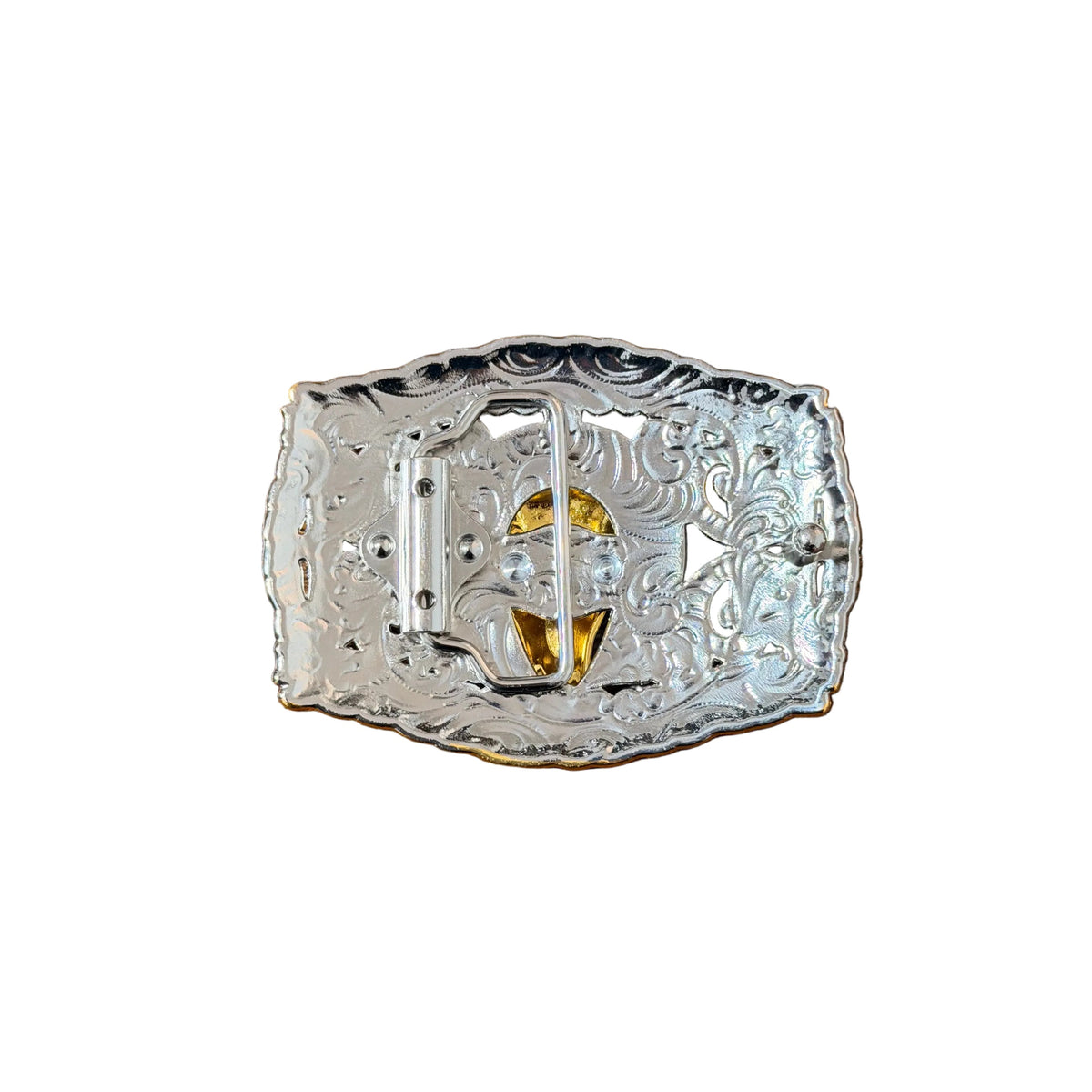SILVER -GOLD LONG HORN WESTERN BUCKLE