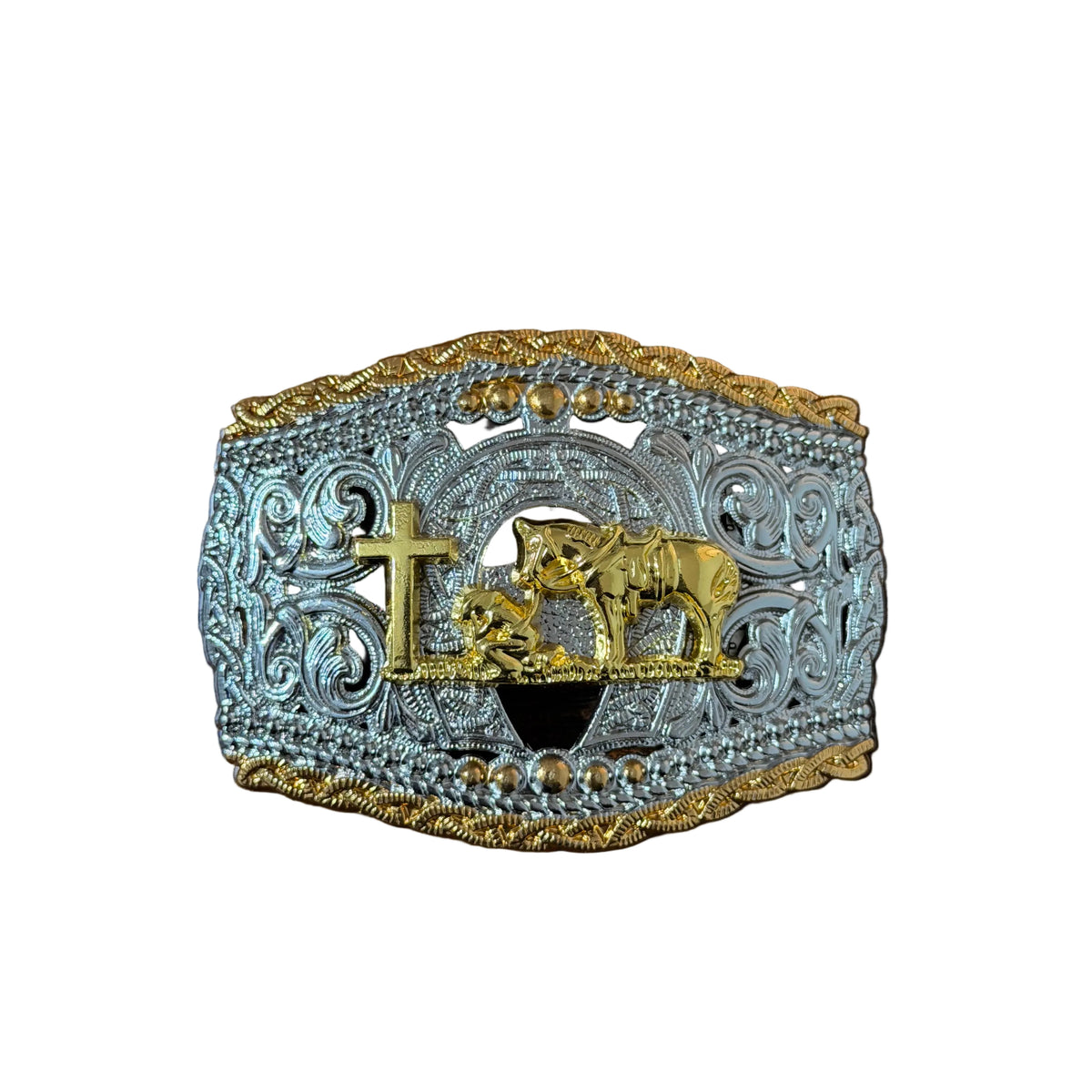 WESTERN SILVER -GOLD PRAY COWBOY BUCKLE